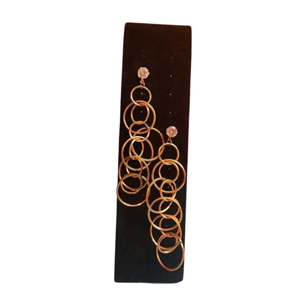 Clear Rhinestone Linked Circle Drop Pierced Earrings